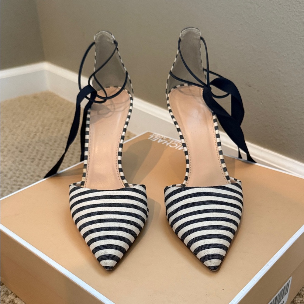 J. Crew Navy and White Striped Heels